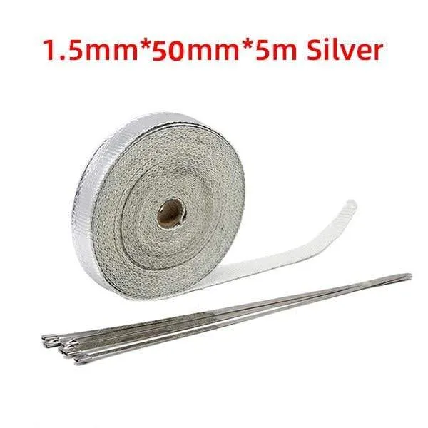5 cm * 5 m / 10 m / 15 m / 20 mt Auspuffwärmeverpackung Wärmeleitband Fiberglas Wärmeverpackung Verteilerisolierung Rollbeständig mit Edelstahlbändern