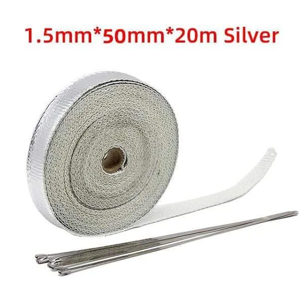 5 cm * 5 m / 10 m / 15 m / 20 mt Auspuffwärmeverpackung Wärmeleitband Fiberglas Wärmeverpackung Verteilerisolierung Rollbeständig mit Edelstahlbändern
