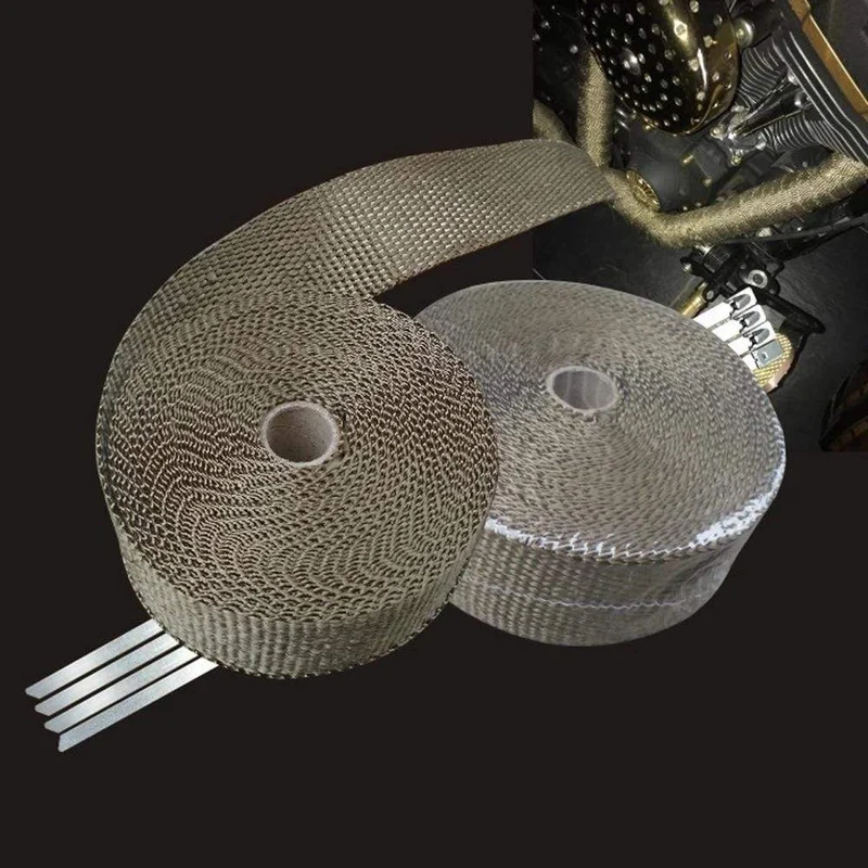 5 cm * 5 m / 10 m / 15 m / 20 mt Auspuffwärmeverpackung Wärmeleitband Fiberglas Wärmeverpackung Verteilerisolierung Rollbeständig mit Edelstahlbändern