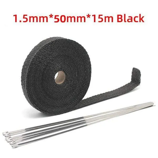 5 cm * 5 m / 10 m / 15 m / 20 mt Auspuffwärmeverpackung Wärmeleitband Fiberglas Wärmeverpackung Verteilerisolierung Rollbeständig mit Edelstahlbändern