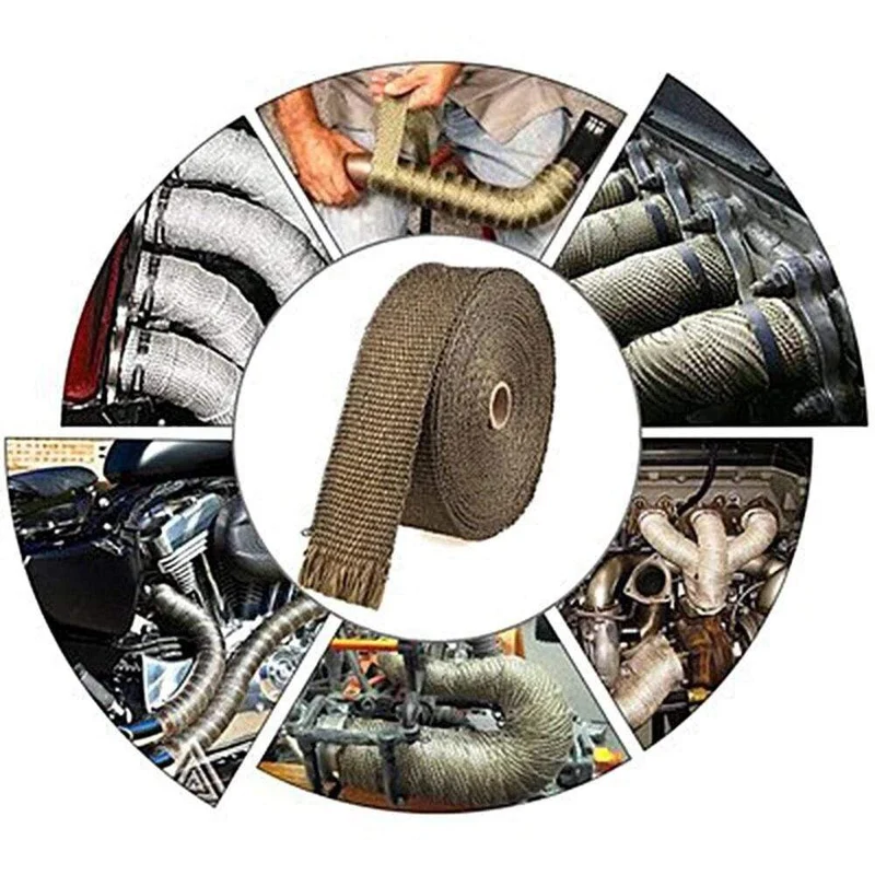 5 cm * 5 m Motorrad-Abgaswärmeband, Thermoband, Glasfaser-Wärmeband, Krümmerisolierung, rollenbeständig, mit rostfreien Bändern