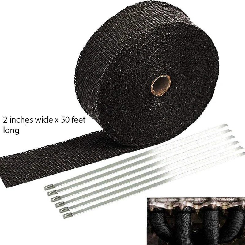 2" x 50' 5cm*5m/10m/15m Schwarz/Titan/Weiß Abgaswärmewickelrolle für Motorrad-Fiberglas-Schutzband mit Edelstahlbändern