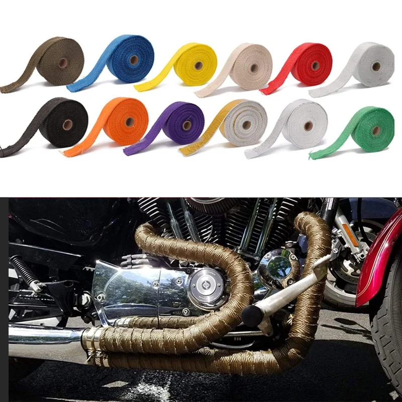 2" x 50' 5cm*5m/10m/15m Schwarz/Titan/Weiß Abgaswärmewickelrolle für Motorrad-Fiberglas-Schutzband mit Edelstahlbändern