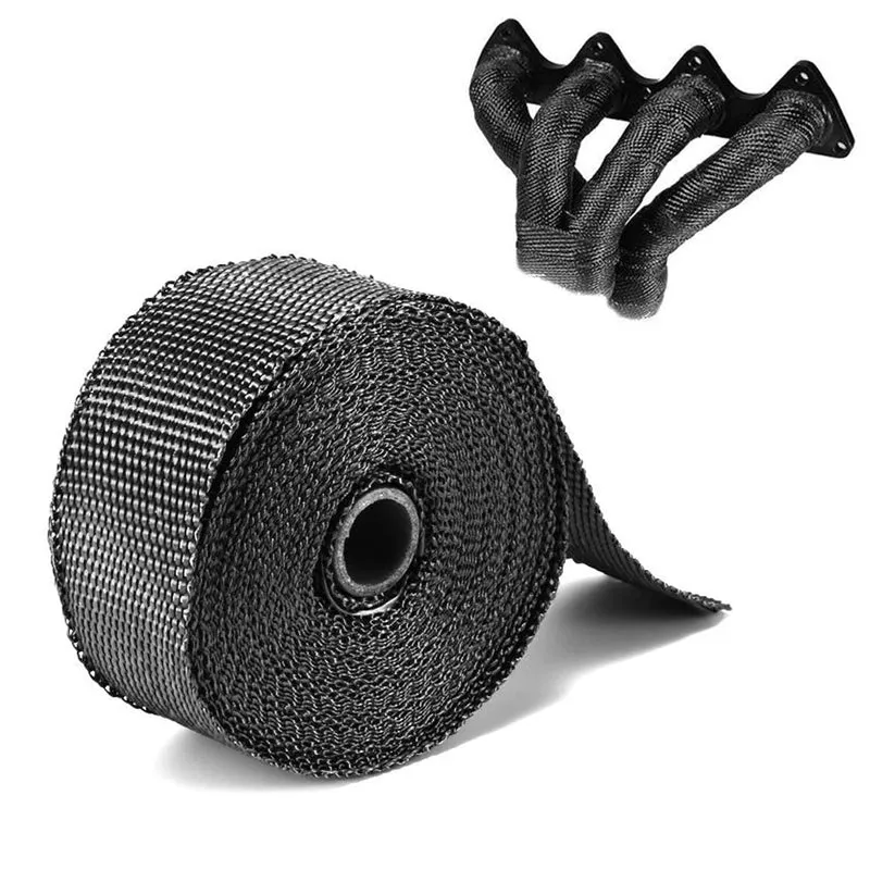 2" x 50' 5cm*5m/10m/15m Schwarz/Titan/Weiß Abgaswärmewickelrolle für Motorrad-Fiberglas-Schutzband mit Edelstahlbändern