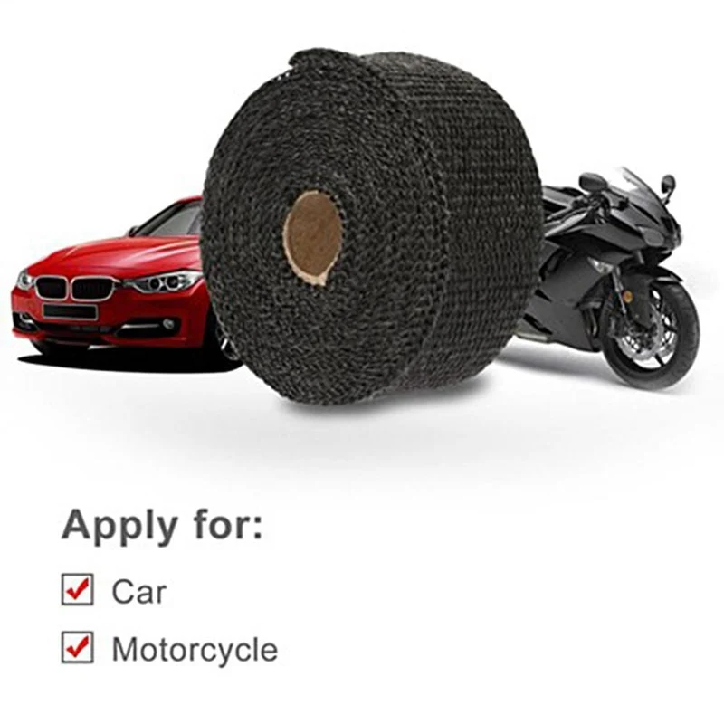 5/10/15/20M Motorrad-Auspuff-Thermoband, Auspuff-Wärmeband, Wickelband, Krümmerisolierung, rollenbeständig, mit rostfreien Kabelbindern
