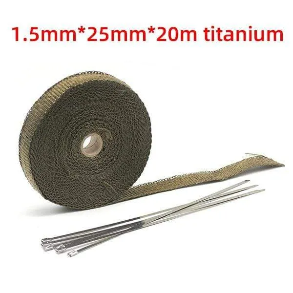 5/10/15/20M Motorrad-Auspuff-Thermoband, Auspuff-Wärmeband, Wickelband, Krümmerisolierung, rollenbeständig, mit rostfreien Kabelbindern