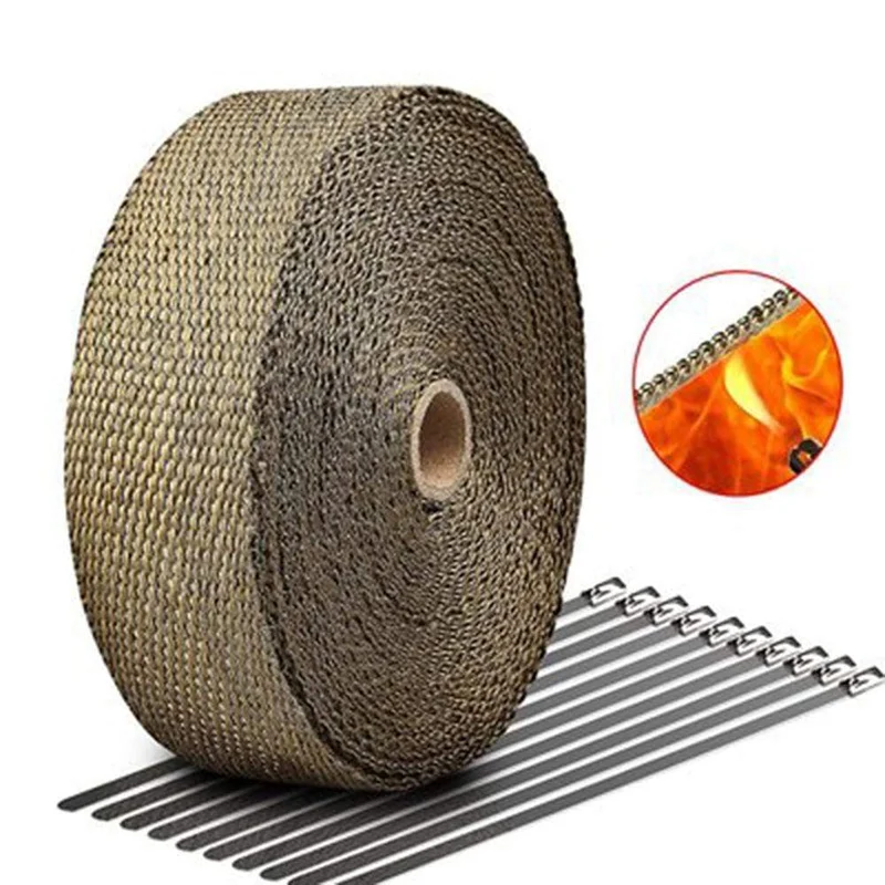5/10/15/20M Motorrad-Auspuff-Thermoband, Auspuff-Wärmeband, Wickelband, Krümmerisolierung, rollenbeständig, mit rostfreien Kabelbindern
