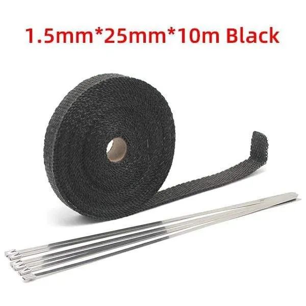 5/10/15/20M Motorrad-Auspuff-Thermoband, Auspuff-Wärmeband, Wickelband, Krümmerisolierung, rollenbeständig, mit rostfreien Kabelbindern