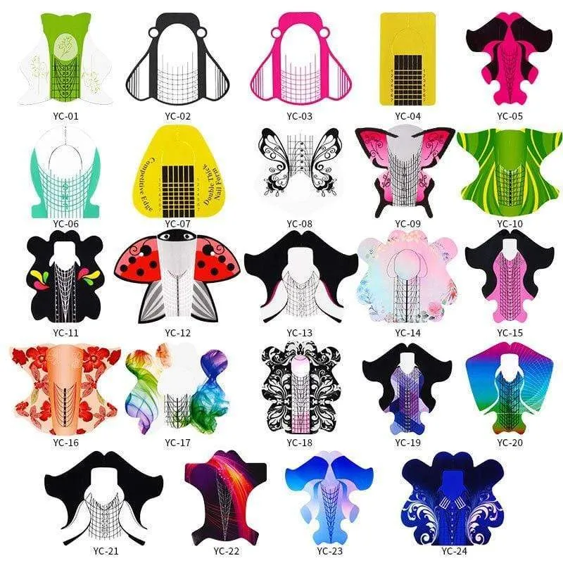 100 Teile/los Französisch Nagel Form Tipps Nagel Verlängerung Kunst Werkzeuge 24 Designs Acryl Kurve Falsche Nägel Kunst DIY Guide Formen maniküre Set
