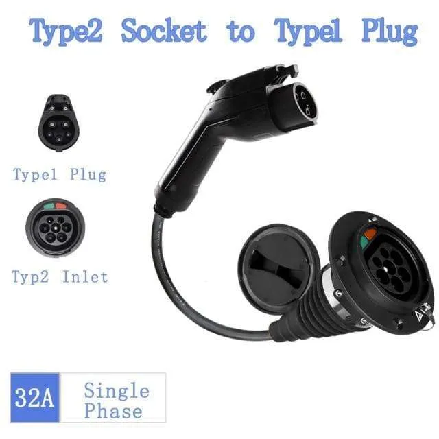 Auto-EV-Ladekabel J1772 Typ 2-Buchse auf Typ 1-Einlass Ev-Ladegerät Elektrofahrzeug-Adapter 32A 1P mit Kabel für Audi, BMW...