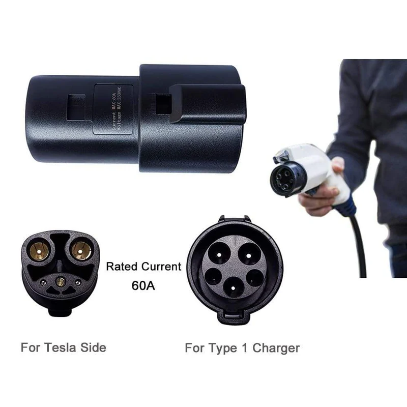 Khons EVSE-Adapter 16A 32A 60A Elektrofahrzeug-EV-Ladegerät SAE J1772-Buchse Typ 1 auf Tesla-Anschluss EV-Adapter zum Laden