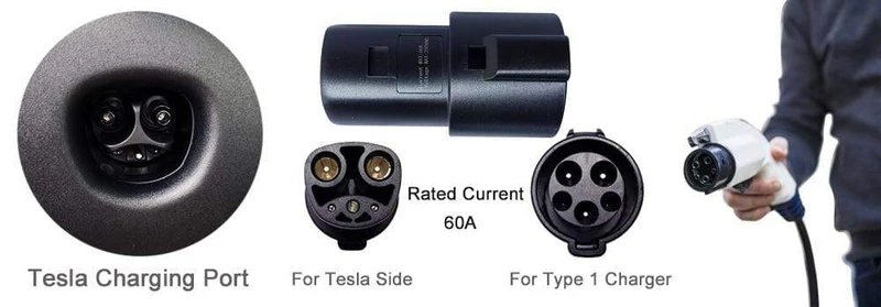 Khons EVSE-Adapter 16A 32A 60A Elektrofahrzeug-EV-Ladegerät SAE J1772-Buchse Typ 1 auf Tesla-Anschluss EV-Adapter zum Laden