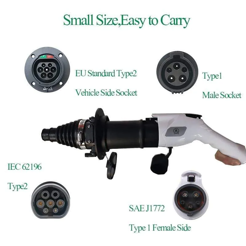ISIGMA EV-Adapter SAE J1772 zum Laden für Elektrofahrzeuge, EV-Autoladegerät, Typ 1-Stecker auf Typ 2-Buchse