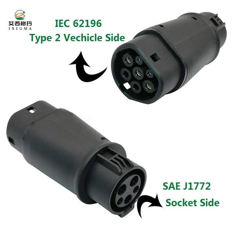 ISIGMA EV-Adapter SAE J1772 zum Laden für Elektrofahrzeuge, EV-Autoladegerät, Typ 1-Stecker auf Typ 2-Buchse