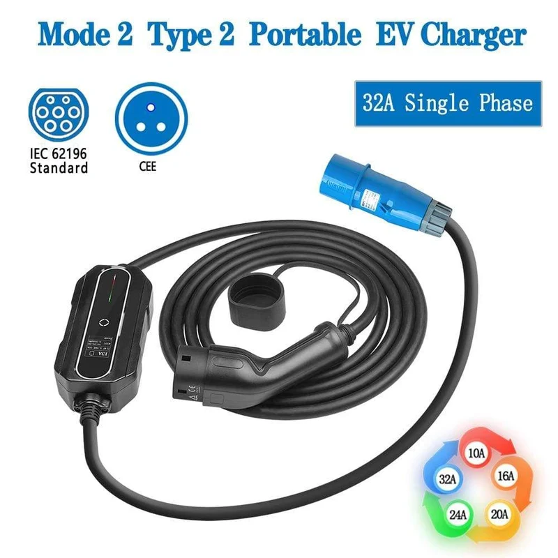 CEE-Stecker, 220 V–240 V, Auto-Ladekabel, Elektrofahrzeug-EV-Ladegerät, Typ 2, 32 Ampere, tragbar, EVSE, IEC 62196-2
