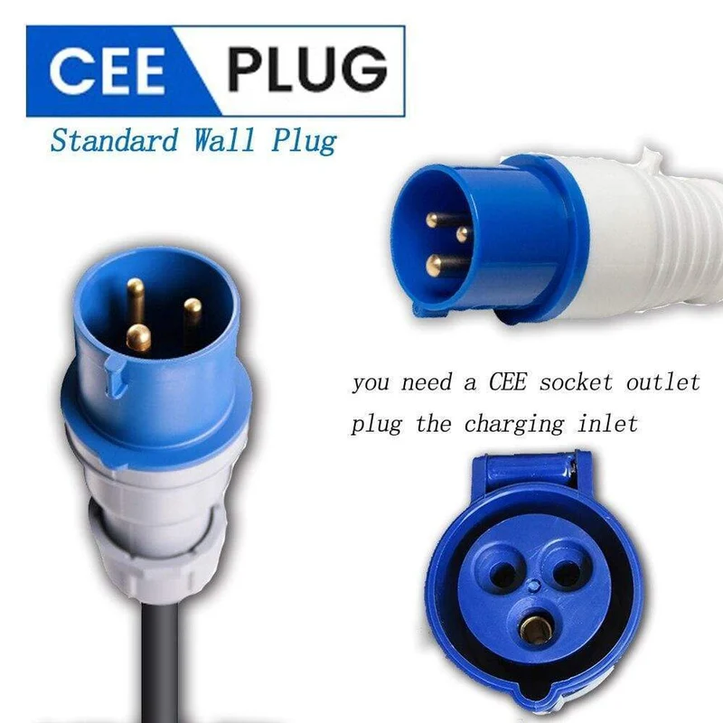 CEE-Stecker, 220 V–240 V, Auto-Ladekabel, Elektrofahrzeug-EV-Ladegerät, Typ 2, 32 Ampere, tragbar, EVSE, IEC 62196-2