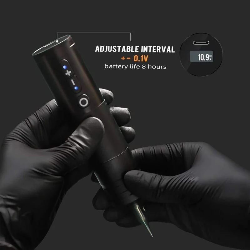 Kabellose Tattoo-Stiftmaschine, leistungsstarker kernloser Gleichstrommotor, schnelles Aufladen der 2400-mAh-Lithiumbatterie für den Körper des Künstlers