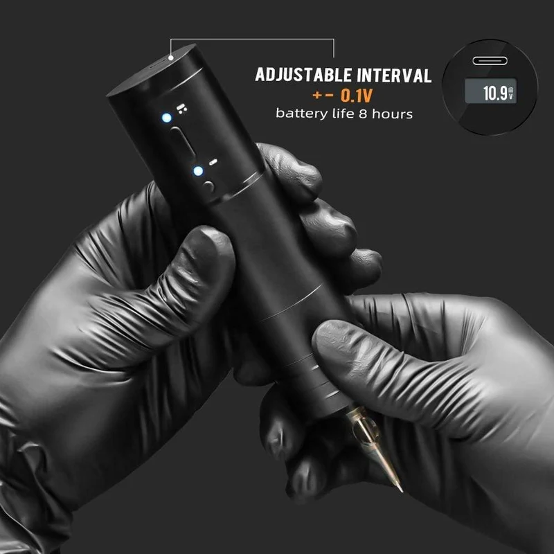 Kabellose Tattoo-Stiftmaschine, leistungsstarker kernloser Gleichstrommotor, schnelles Aufladen der 2400-mAh-Lithiumbatterie für den Körper des Künstlers