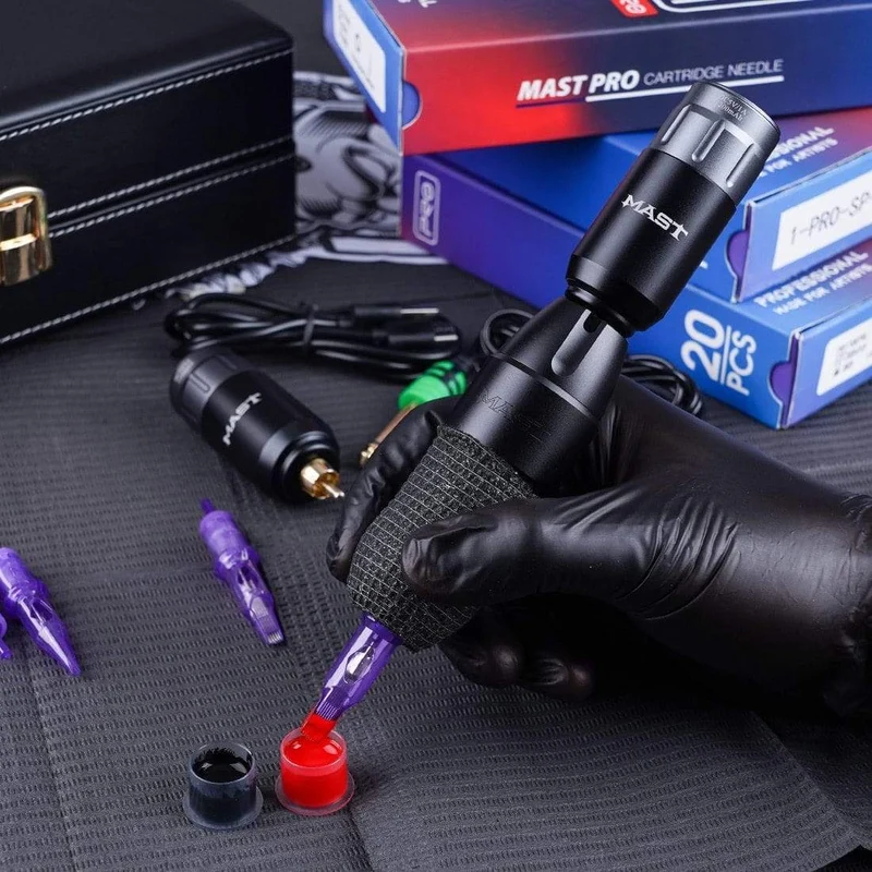 Mast Tour Pro Coreless Motor Permanent Tattoo Rotary Pen Wireless Machine Kit mit zwei Batterien Mast Pro Nadeln Patronenset Cart