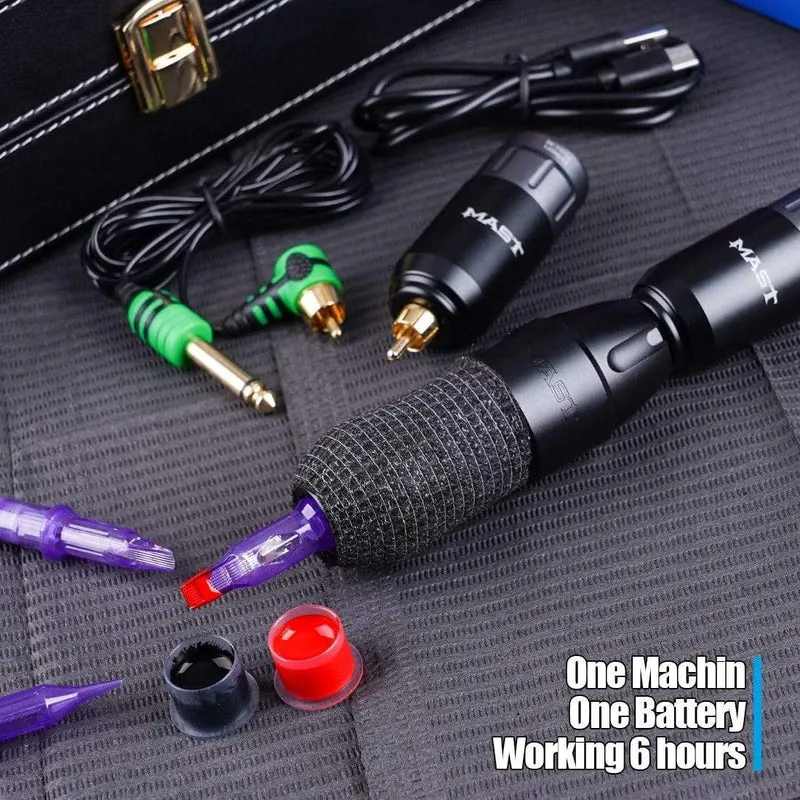 Mast Tour Pro Coreless Motor Permanent Tattoo Rotary Pen Wireless Machine Kit mit zwei Batterien Mast Pro Nadeln Patronenset Cart