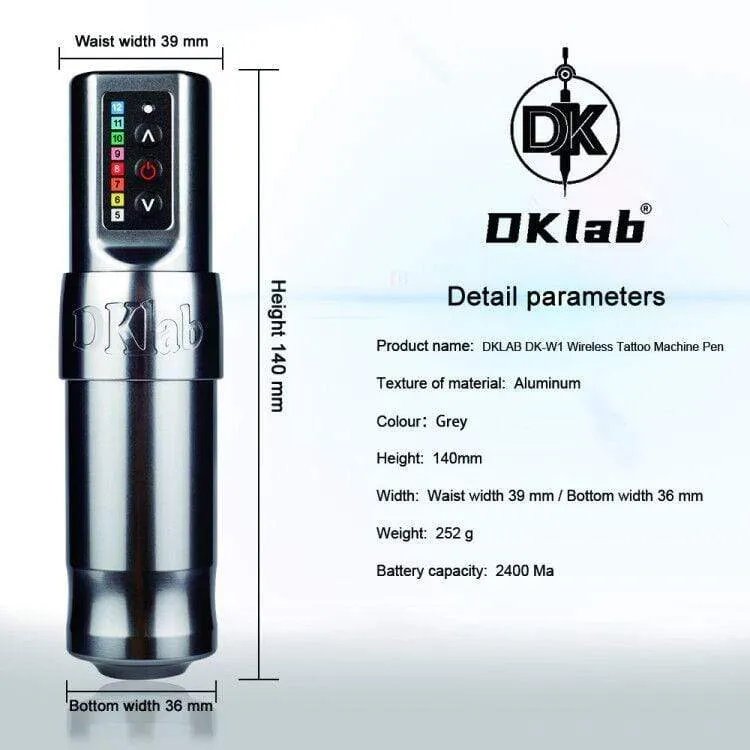 DK-W1 Kabellose Tattoo-Maschine,Professioneller kabelloser Tattoo-Stift,Leistungsstarker kernloser Motor,2400 mAh Li-Akku,36mm Griff