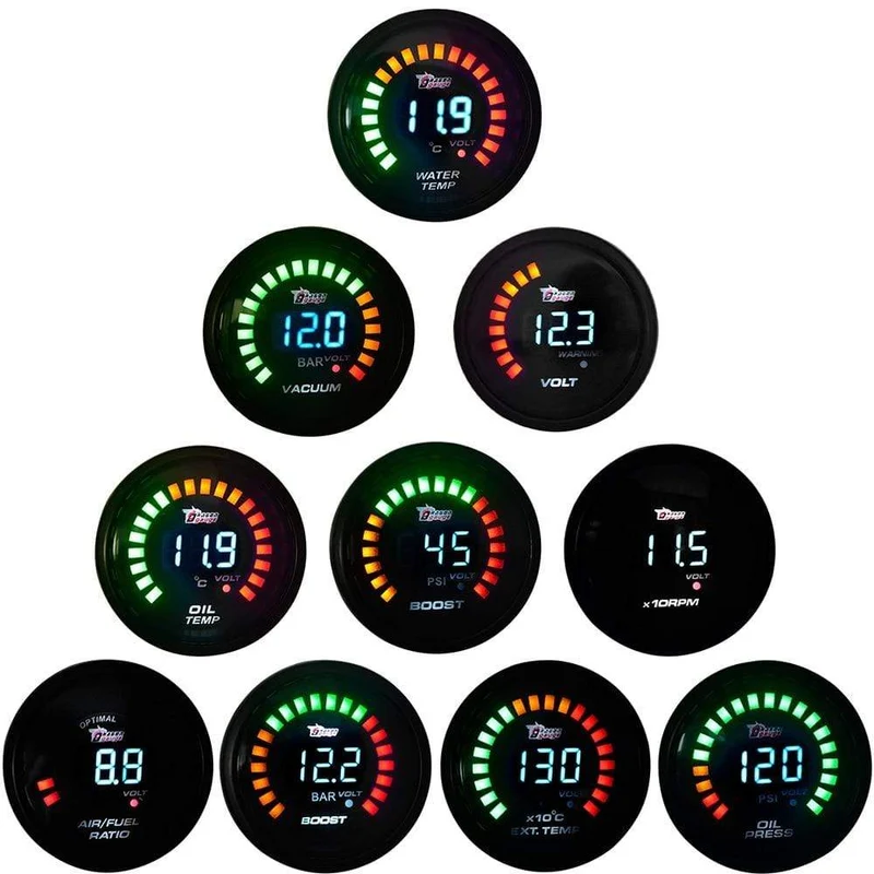 DRAGON GAUGE 2" 52mm Boost/Wassertemperatur/Öltemperatur/Öldruck/Drehzahlmesser/Volt/Luft/Kraftstoffverhältnis/EGT/Vakuummeter Digital+Gauge Pods