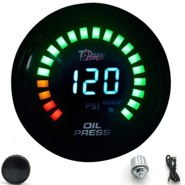 DRAGON GAUGE 2" 52mm Boost/Wassertemperatur/Öltemperatur/Öldruck/Drehzahlmesser/Volt/Luft/Kraftstoffverhältnis/EGT/Vakuummeter Digital+Gauge Pods