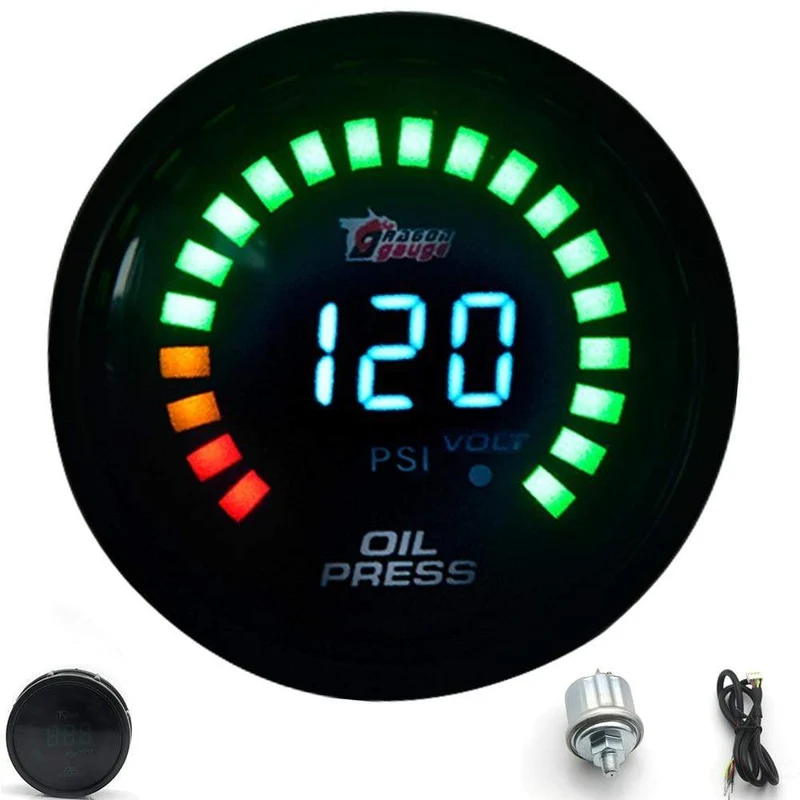 DRAGON GAUGE 2" 52mm Boost/Wassertemperatur/Öltemperatur/Öldruck/Drehzahlmesser/Volt/Luft/Kraftstoffverhältnis/EGT/Vakuummeter Digital+Gauge Pods