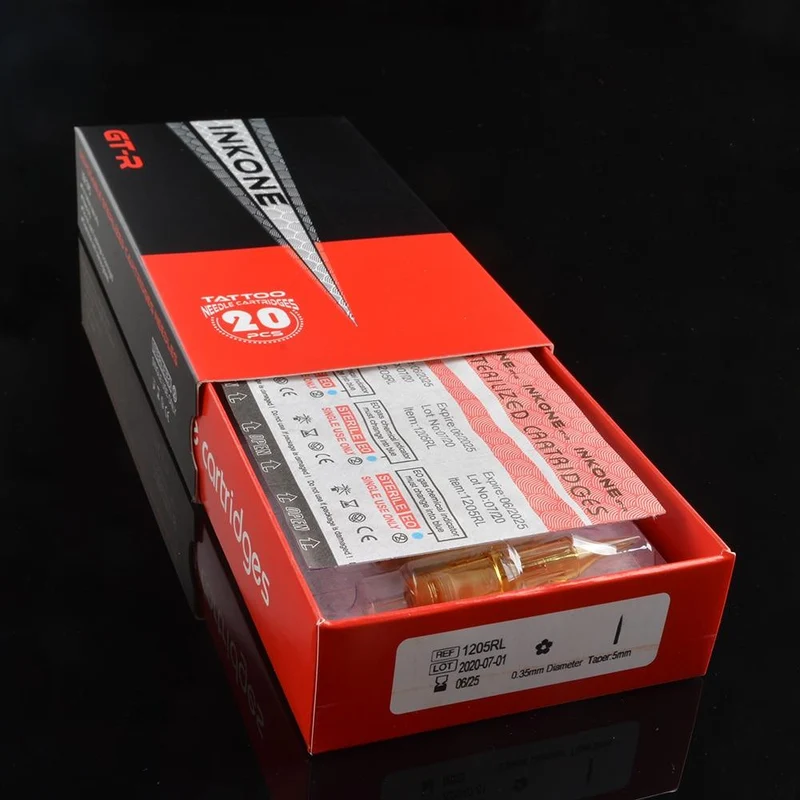 20 Stück INKONE Einweg-Tattoo-Patronennadeln Permanent Make-up-Maschine sterile Nadel 0601rl 0801rl 0.25 mm Anzug für PMU
