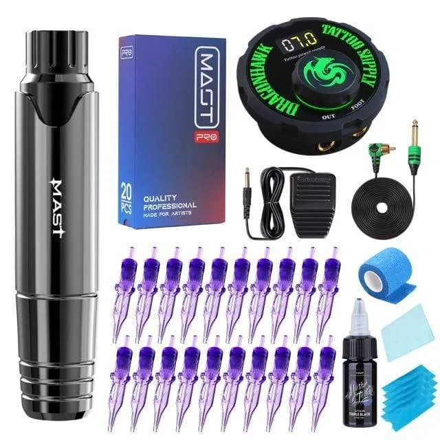 Tattoomaschine im Pen-Style-Kit mit LCD-Doppelstromversorgung, dreifach schwarz, 15 ml Kartuschenset, Permanent-PMU, Eyeliner, Augenbrauen, Lippen