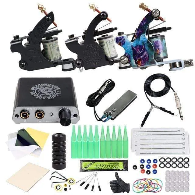 Komplettes Tattoo-Set für Anfänger, 2 Maschinen, Pistolen-Set, Netzteil, Griffe, Körperkunst-Werkzeug-Set, Permanent-Make-up-Tattoo-Set