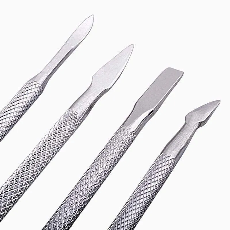 4 Stück/Set doppelseitiger Nagelhautschieber aus Stahl, Entferner für abgestorbene Haut, Maniküre-Reiniger, Pflege-Nagelkunst-Werkzeug, alles für Maniküre-Set