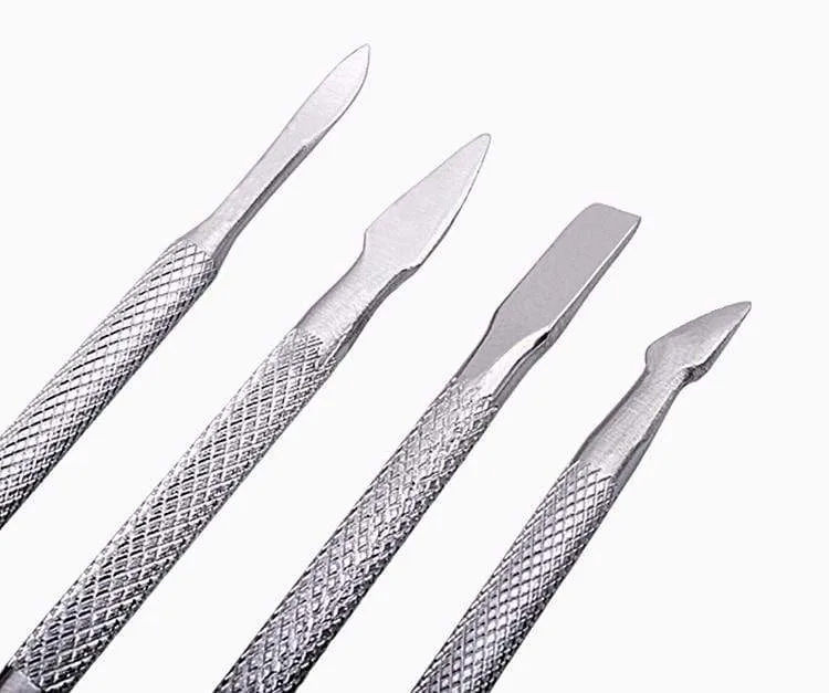 4 Stück/Set doppelseitiger Nagelhautschieber aus Stahl, Entferner für abgestorbene Haut, Maniküre-Reiniger, Pflege-Nagelkunst-Werkzeug, alles für Maniküre-Set