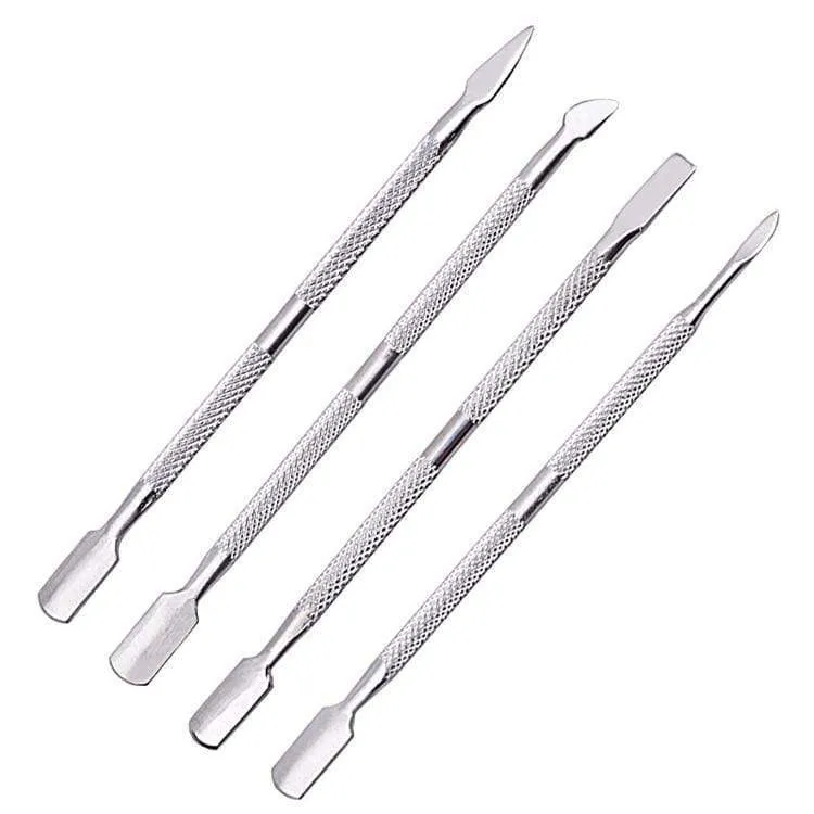 4 Stück/Set doppelseitiger Nagelhautschieber aus Stahl, Entferner für abgestorbene Haut, Maniküre-Reiniger, Pflege-Nagelkunst-Werkzeug, alles für Maniküre-Set