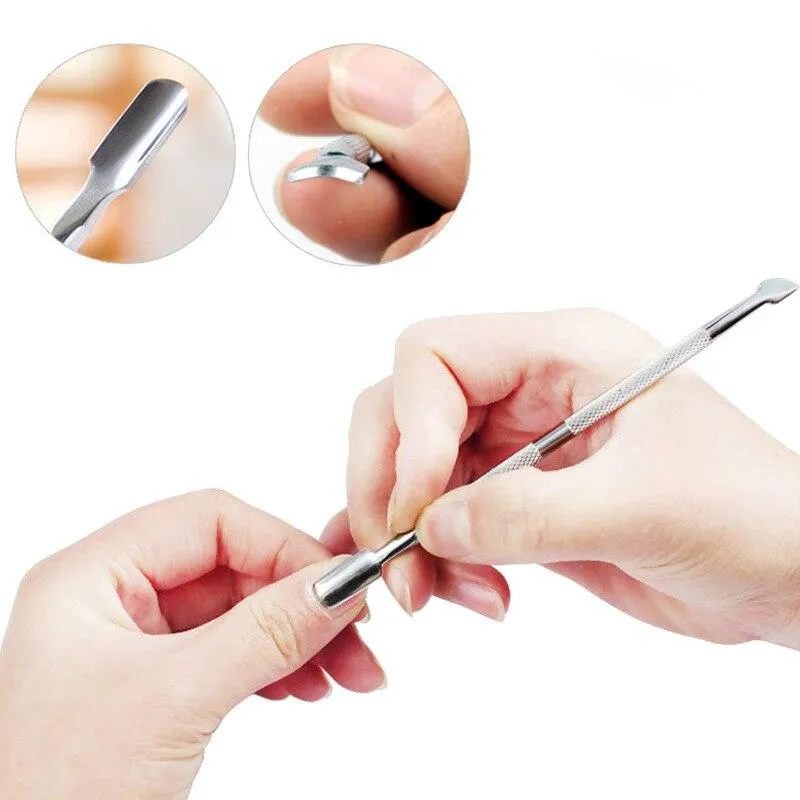 4 Stück/Set doppelseitiger Nagelhautschieber aus Stahl, Entferner für abgestorbene Haut, Maniküre-Reiniger, Pflege-Nagelkunst-Werkzeug, alles für Maniküre-Set