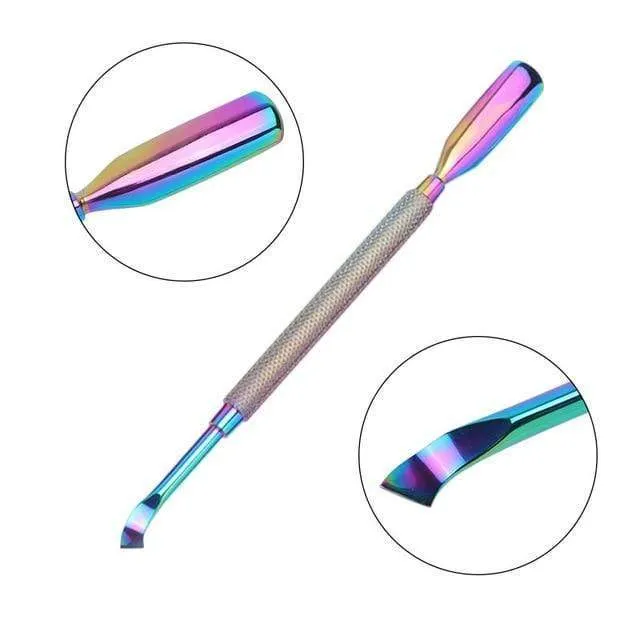 21 Stil Regenbogen Edelstahl Nagel Häutchenschieber Pinzette Nail Art Dateien UV Gel Nagellack entfernen Maniküre Pflege Groove Clean Tool
