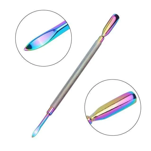 21 Stil Regenbogen Edelstahl Nagel Häutchenschieber Pinzette Nail Art Dateien UV Gel Nagellack entfernen Maniküre Pflege Groove Clean Tool