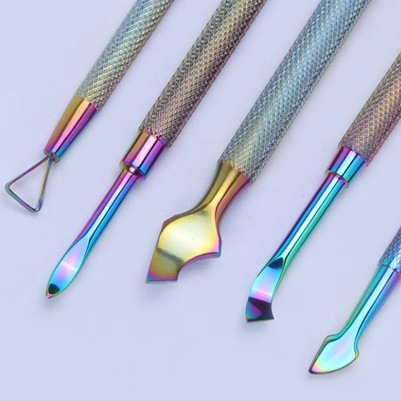 21 Stil Regenbogen Edelstahl Nagel Häutchenschieber Pinzette Nail Art Dateien UV Gel Nagellack entfernen Maniküre Pflege Groove Clean Tool