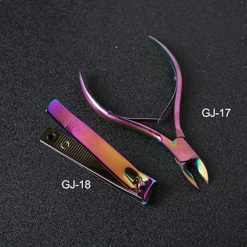 21 Stil Regenbogen Edelstahl Nagel Häutchenschieber Pinzette Nail Art Dateien UV Gel Nagellack entfernen Maniküre Pflege Groove Clean Tool