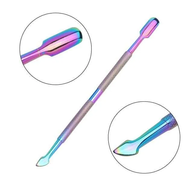 21 Stil Regenbogen Edelstahl Nagel Häutchenschieber Pinzette Nail Art Dateien UV Gel Nagellack entfernen Maniküre Pflege Groove Clean Tool