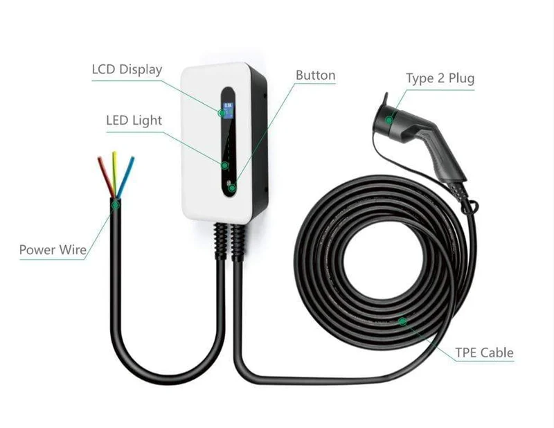 EV-Ladestation 16A Typ 2 Elektrofahrzeug-Autoladegerät EVSE Wallbox Ladekabel IEC 62196-2 Level 2 Ladegerät 3.6 KW