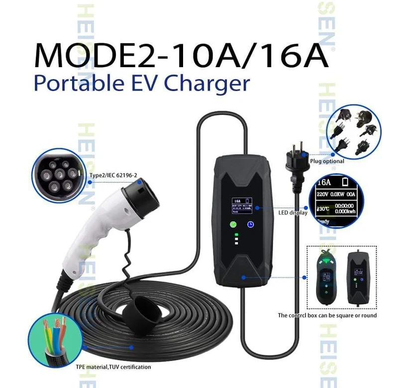 HEISEN 16A einstellbar Typ 2 Einstellbarer EU Elektroauto Iec 62196 EV Ladegerät Controller