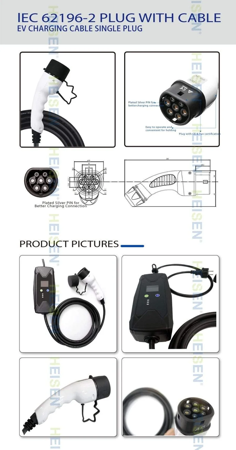 HEISEN 16A einstellbar Typ 2 Einstellbarer EU Elektroauto Iec 62196 EV Ladegerät Controller