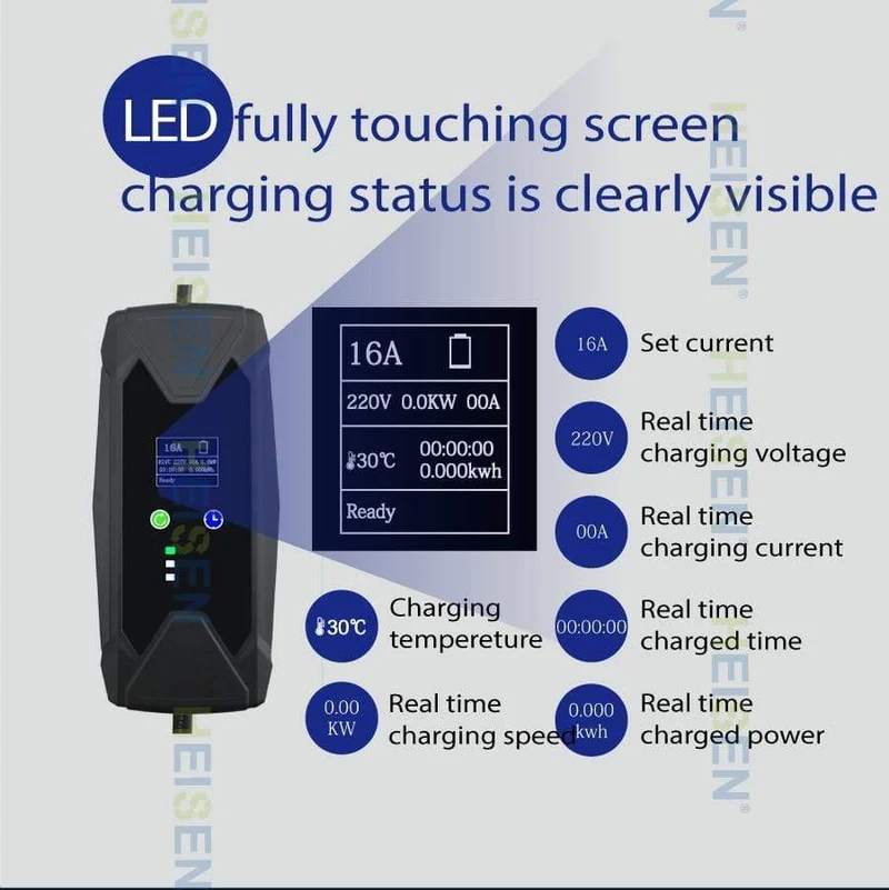 HEISEN 16A einstellbar Typ 2 Einstellbarer EU Elektroauto Iec 62196 EV Ladegerät Controller
