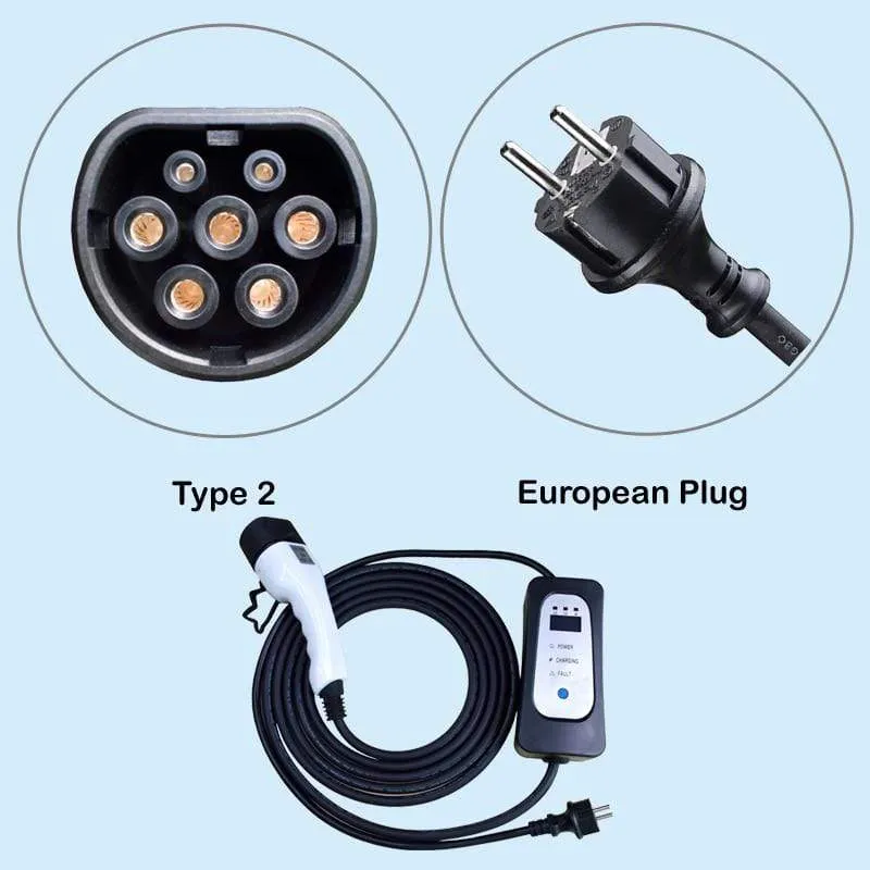 Typ 2 Mennekes EV-Ladegerät mit Schuko-Stecker, EVSE-Ladekabel, 5 Meter langes EV-Ladekabel für den Heimgebrauch für Elektroautos