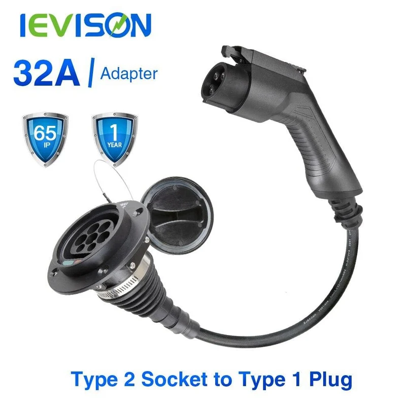 EV-Ladegerät, Elektroauto-Adapter, EVSE-Ladekabel, Typ2-Eingang auf Typ1-Stecker, flexibel, 32 A, 1 Phase, für Chevrolet, Fiat 500e.