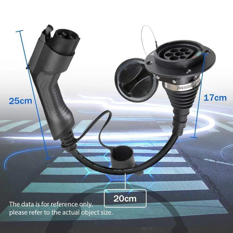EV-Ladegerät, Elektroauto-Adapter, EVSE-Ladekabel, Typ2-Eingang auf Typ1-Stecker, flexibel, 32 A, 1 Phase, für Chevrolet, Fiat 500e.