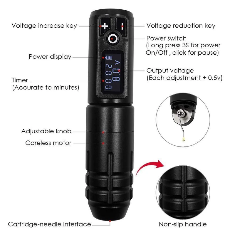Biomaser Wireless Tattoo Maschine Professioneller Rotary Tattoo Pen Original Deutscher Motor 1800mAh Akku Schnellladung Hub 4.0mm