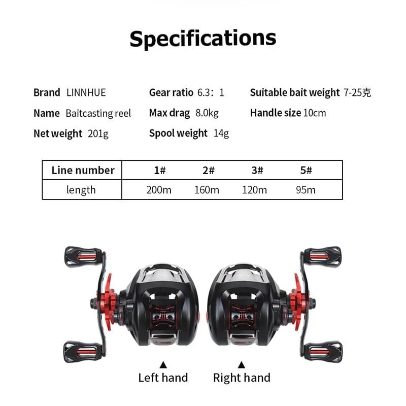 Baitcastingrolle BT2000 8 kg Drag SFS Doppelbremssystem Salzwasserrolle 6.3:1 Hochgeschwindigkeits-Metall-Ersatzspule Angelrolle