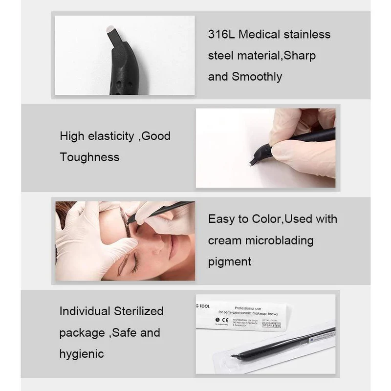 Einweg-Microblading-Stift mit 18U 12CF-Nadeln Permanent Make-up Bestickte Augenbrauen Tattoo Manueller Stift Tebori-Maschine